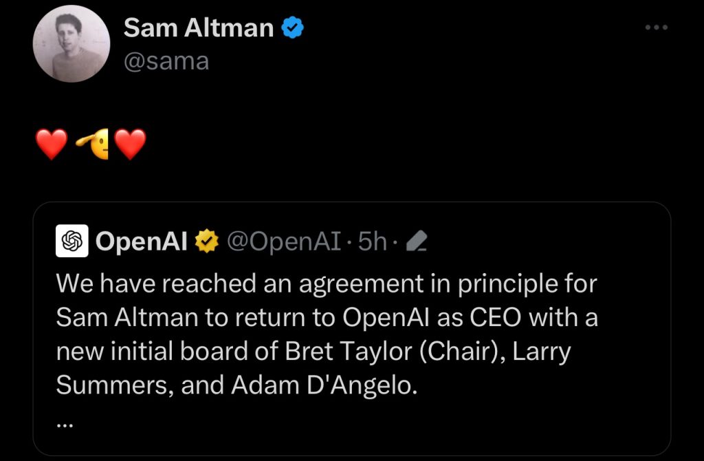 Sam Altman Returns as OpenAI CEO with New Board HalfofThe