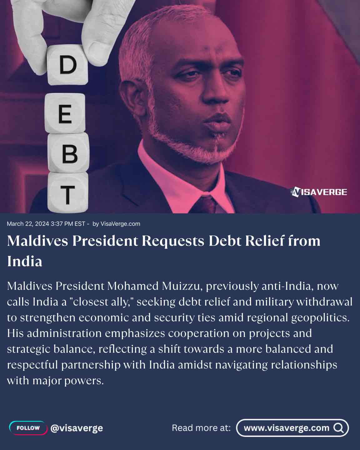Maldives President Requests Debt Relief from India