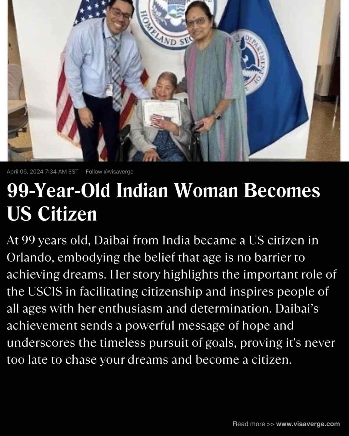 99-Year-Old Indian Woman Becomes US Citizen 99-Year-Old Indian Woman Becomes US Citizen