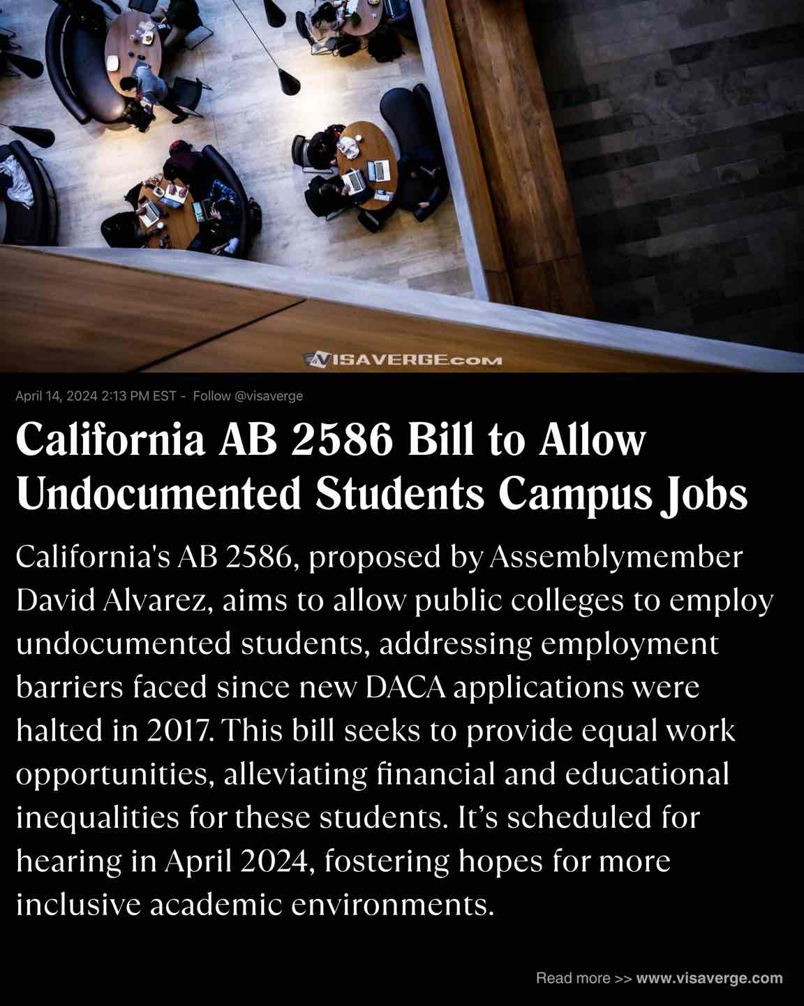 Proyecto de Ley AB 2586 de California para Permitir Empleos de Estudiantes Indocumentados en el Campus