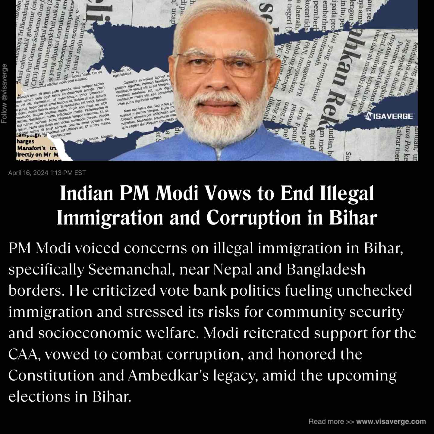 Indian PM Modi Vows to End Illegal Immigration and Corruption in Bihar Indian PM Modi Vows to End Illegal Immigration and Corruption in Bihar