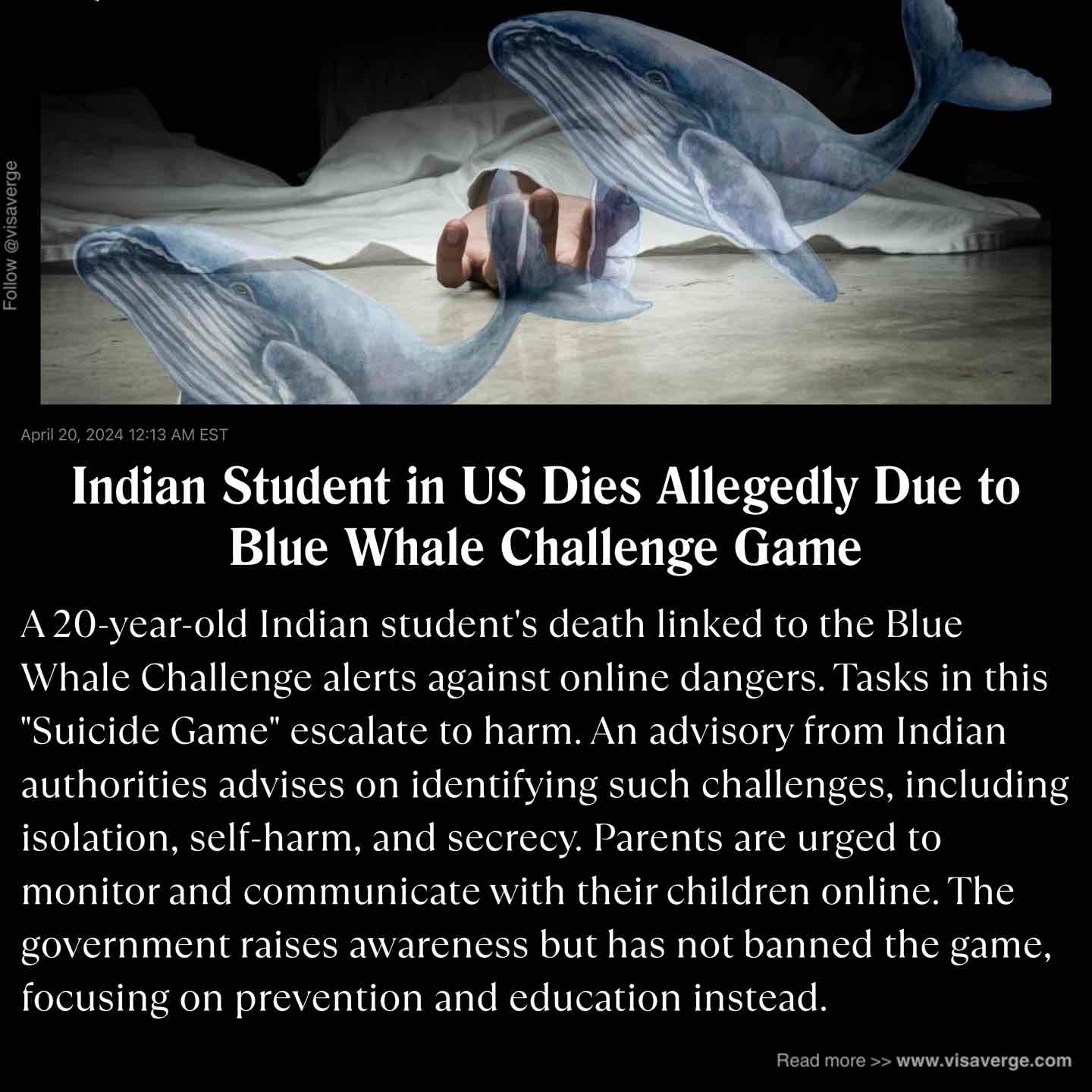 Indian Student in US Dies Allegedly Due to Blue Whale Challenge Game