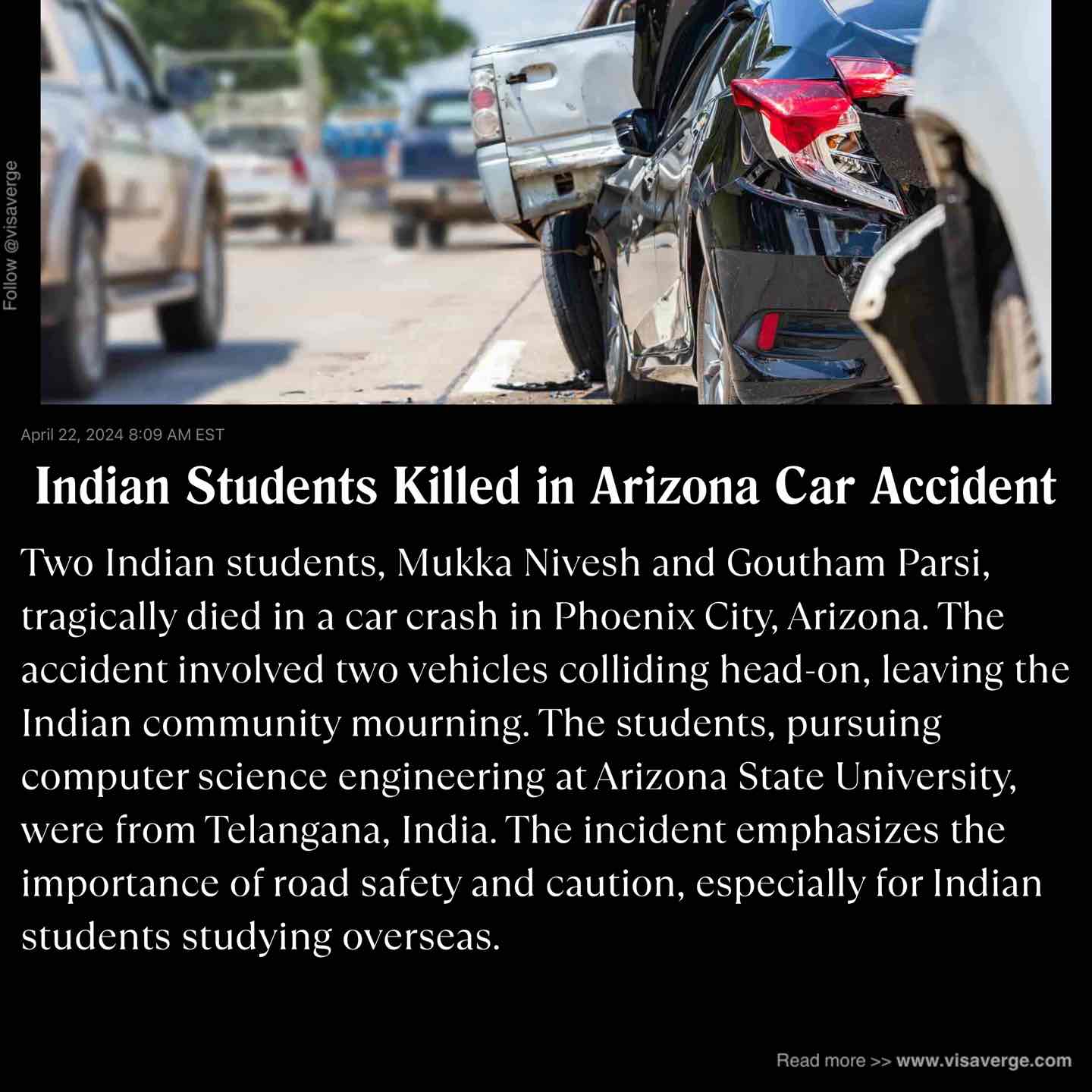 Indian Students Killed in Arizona Car Accident