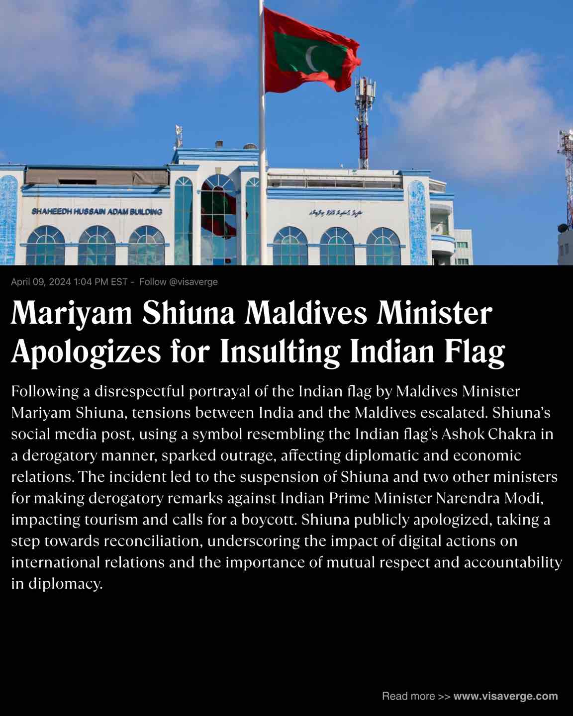 Mariyam Shiuna Maldives Minister Apologizes for Insulting Indian Flag