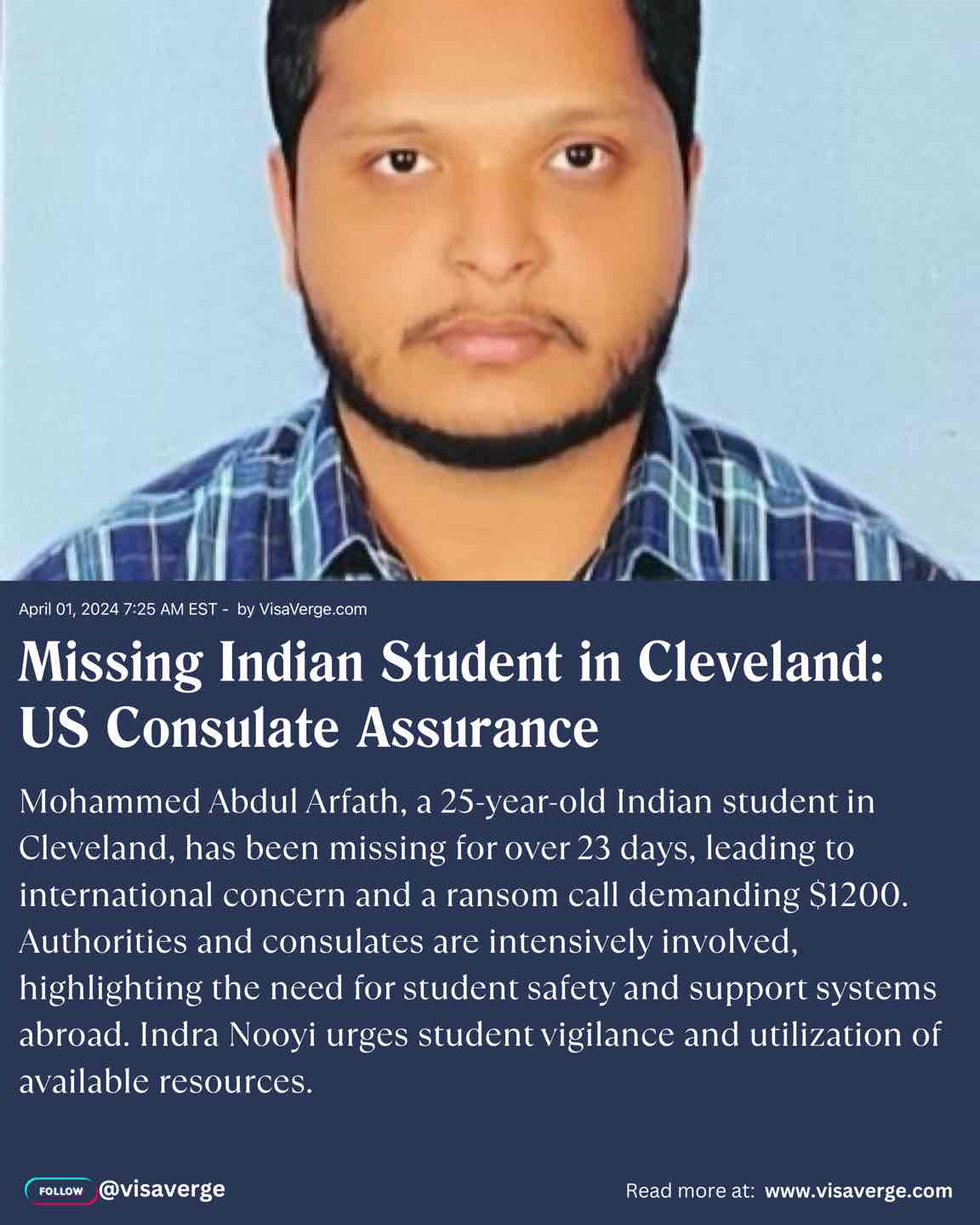 Missing Indian Student in Cleveland: US Consulate Assurance