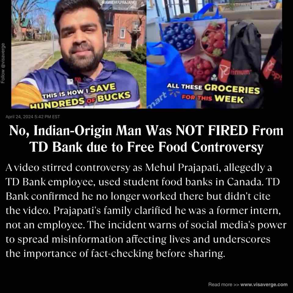 No, Indian-Origin Man Was NOT FIRED From TD Bank due to Free Food Controversy
