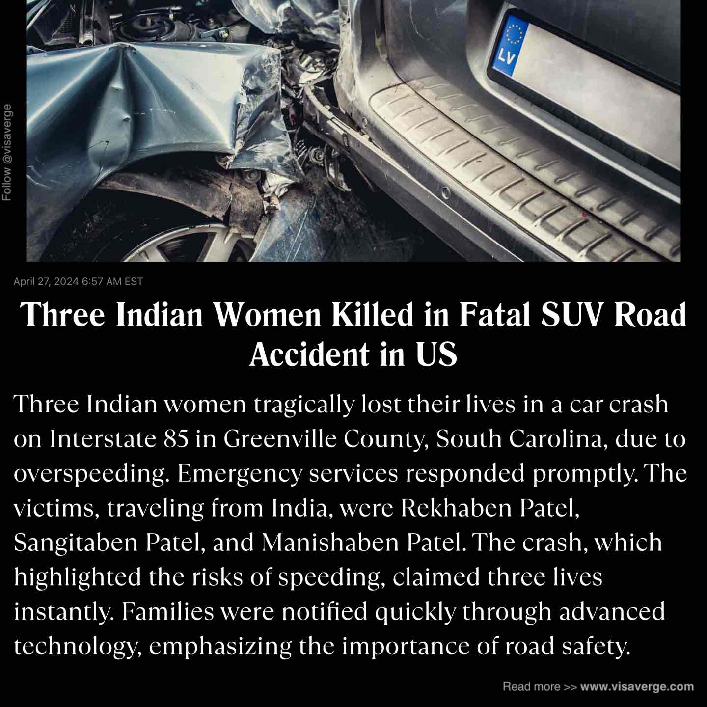 Three Indian Women Killed in Fatal SUV Road Accident in US