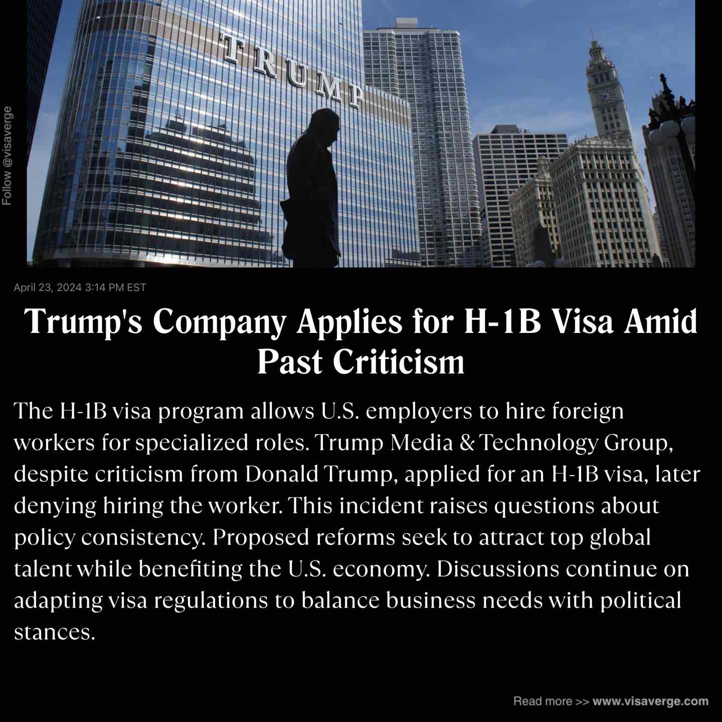 Trump's Company Applies for H-1B Visa Amid Past Criticism