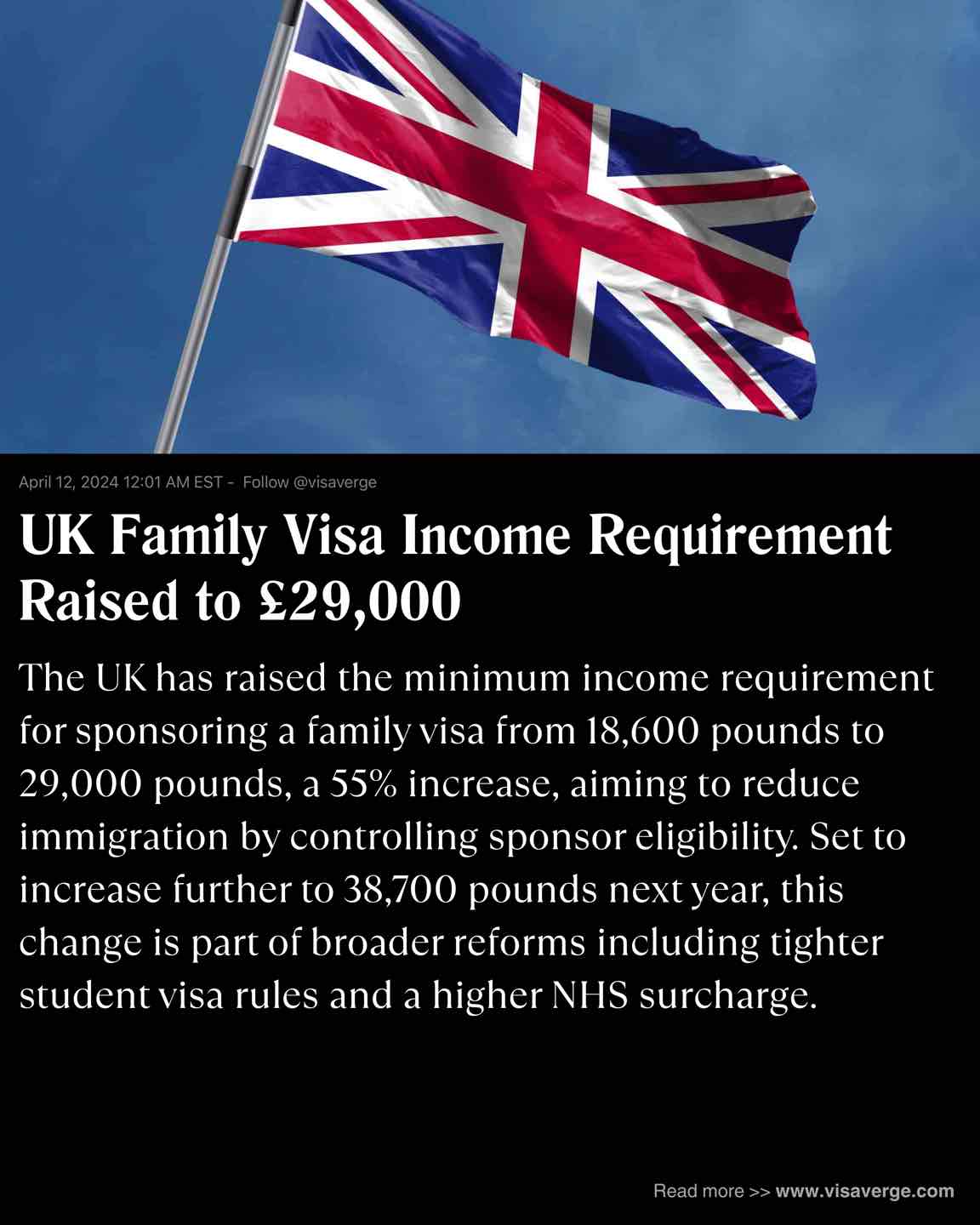 UK Family Visa Income Requirement Raised to £29,000 UK Family Visa Income Requirement Raised to £29,000