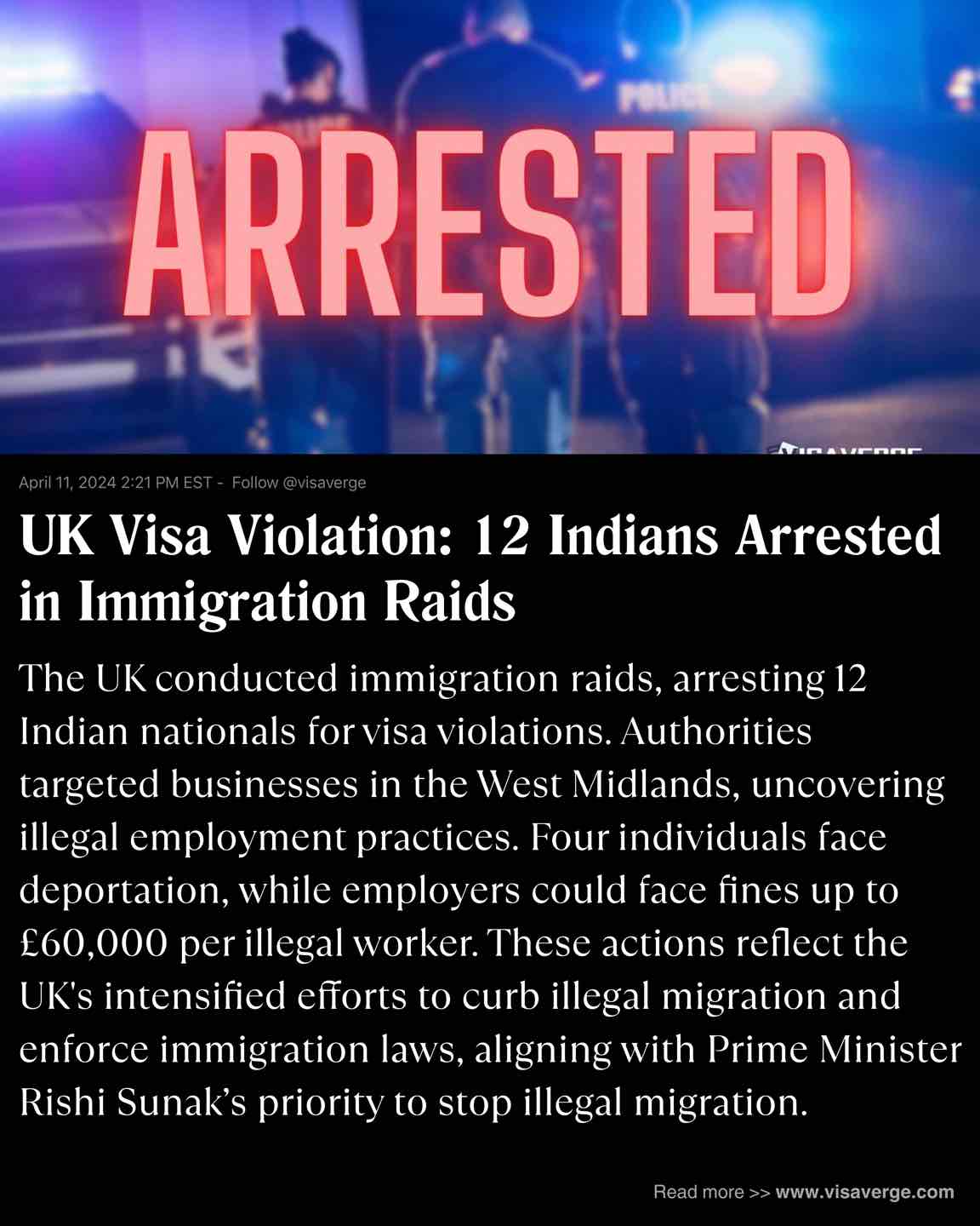 UK Visa Violation: 12 Indians Arrested in Immigration Raids