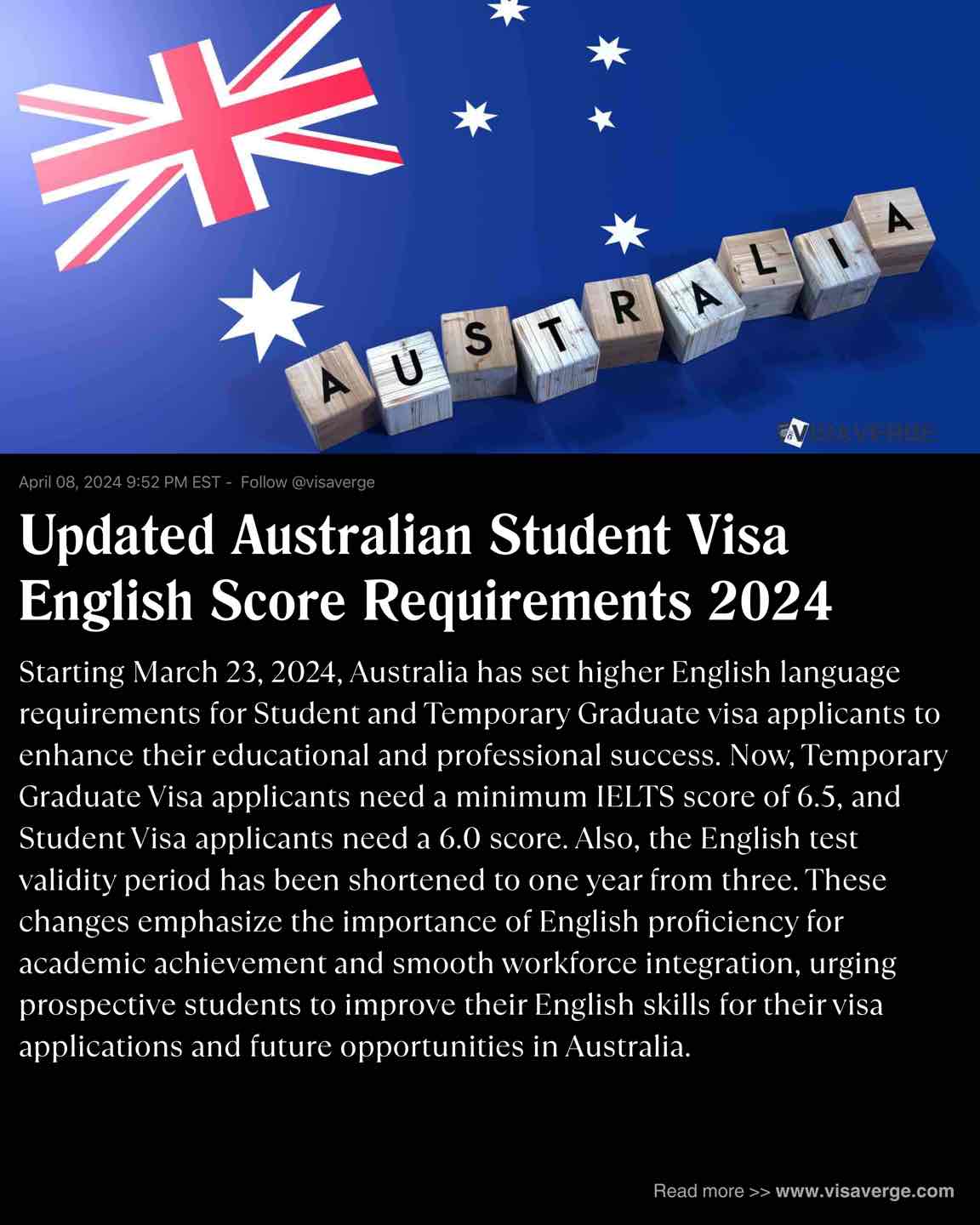 Updated Australian Student Visa English Score Requirements 2024