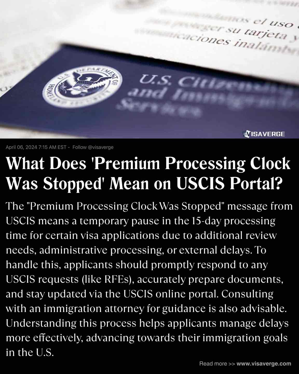 What Does 'Premium Processing Clock Was Stopped' Mean on USCIS Portal?