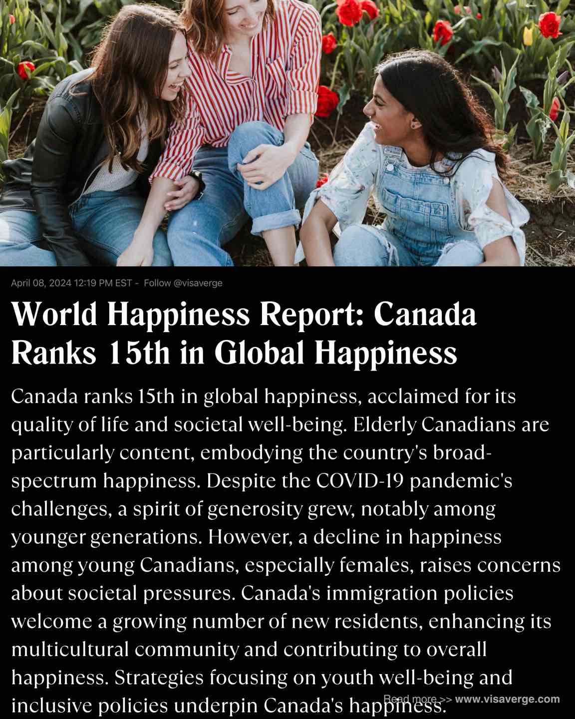 Informe Mundial de la Felicidad: Canadá se ubica en el 15º lugar de la felicidad global Informe Mundial de la Felicidad: Canadá se ubica en el 15º lugar de la felicidad global