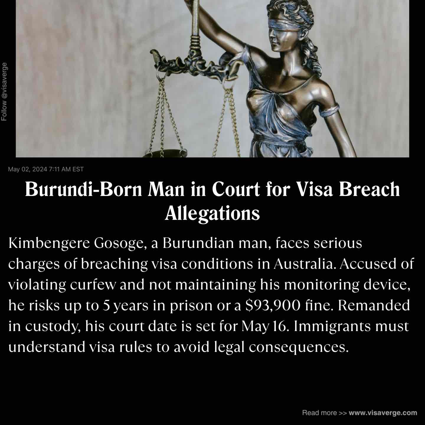 Burundi-Born Man in Court for Visa Breach Allegations