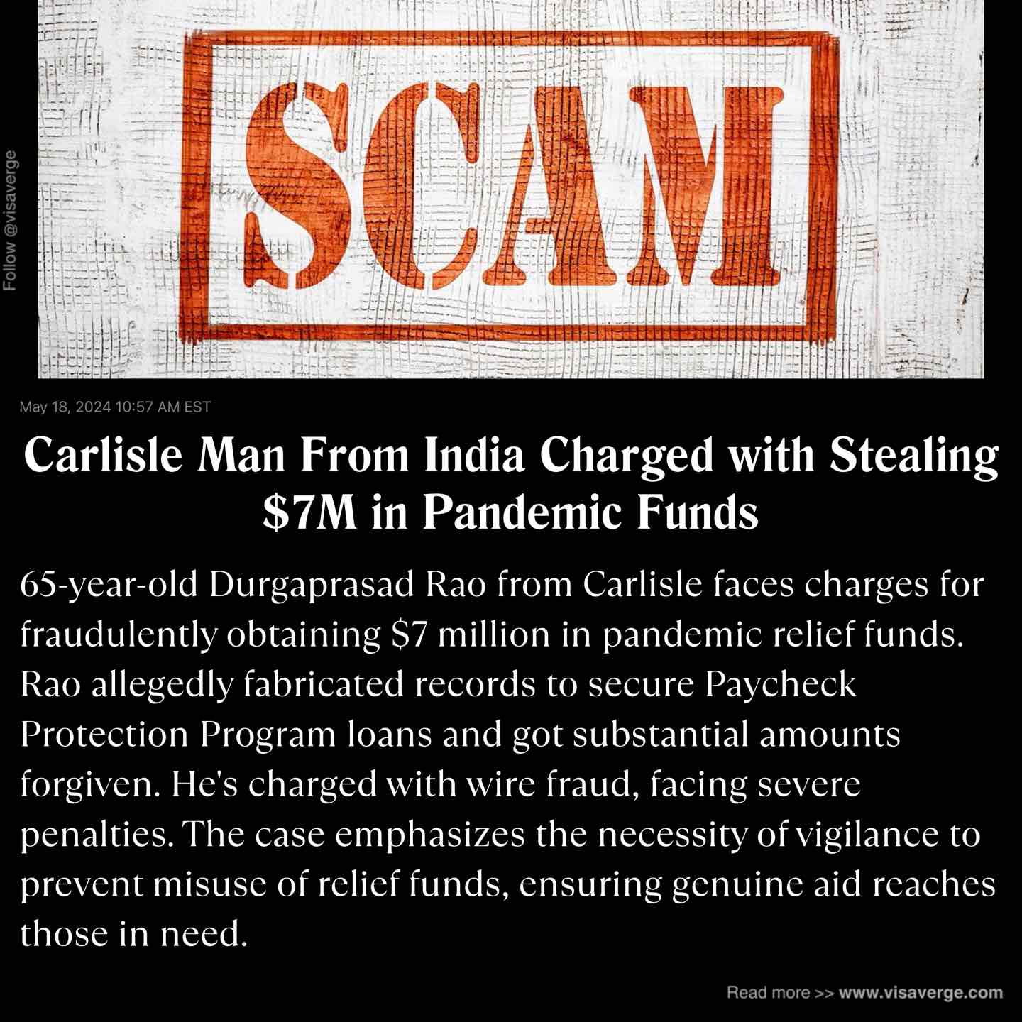 Carlisle Man From India Charged with Stealing $7M in Pandemic Funds