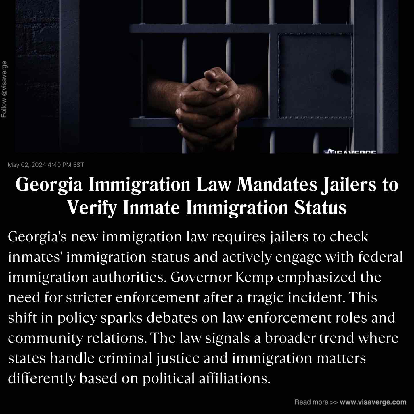Georgia Immigration Law Mandates Jailers to Verify Inmate Immigration Status