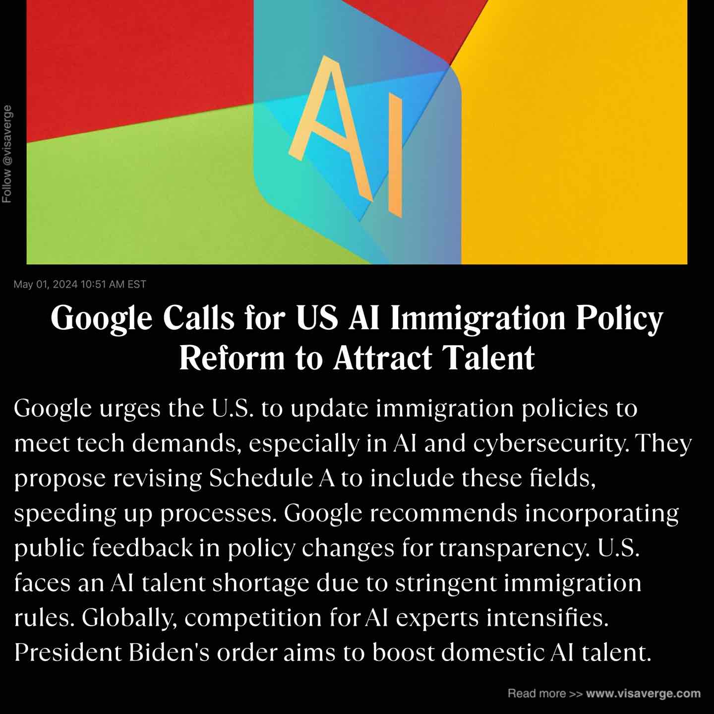 Google Calls for US AI Immigration Policy Reform to Attract Talent