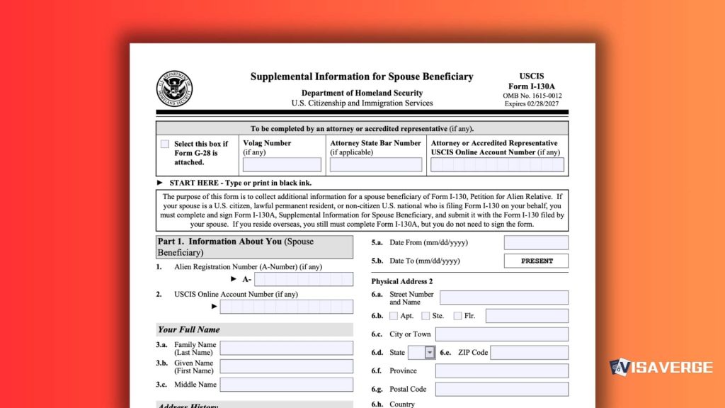 How to Fill Out Form I-130A: Supplemental Information for Spouse Beneficiary