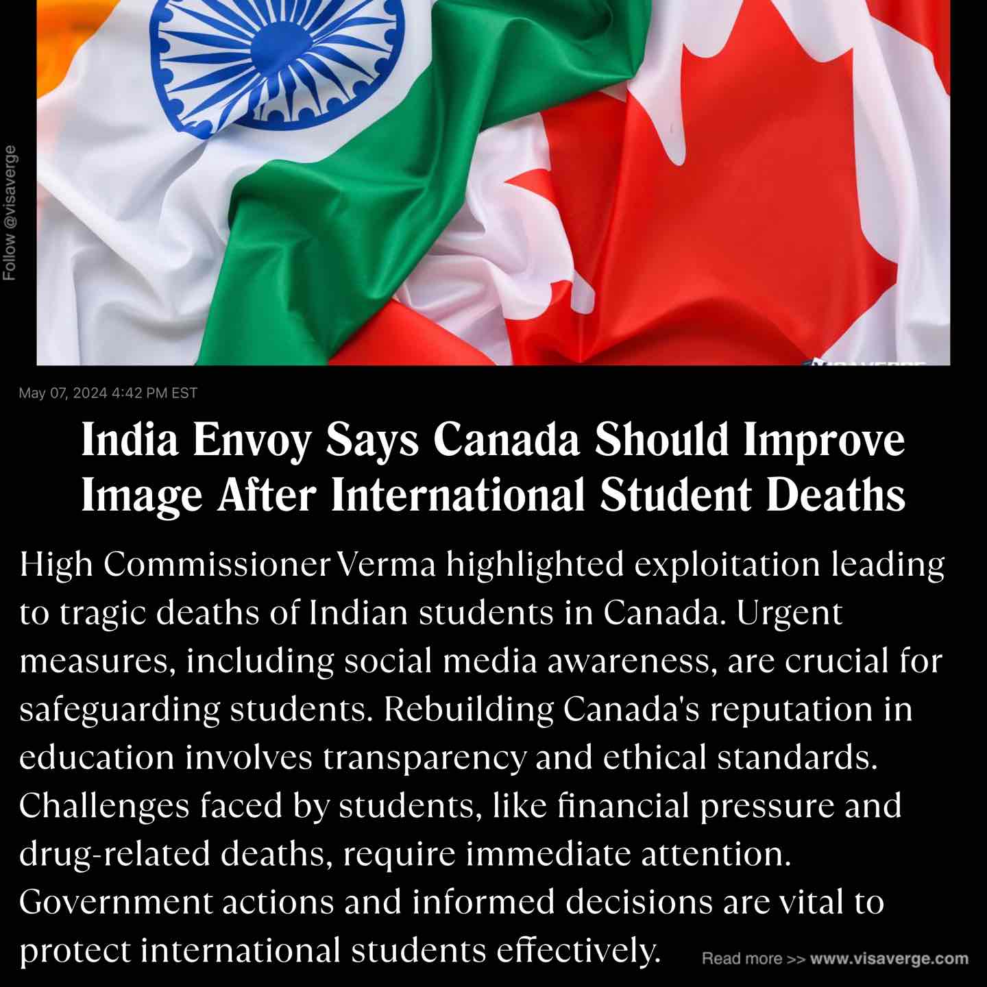 India Envoy Says Canada Should Improve Image After International Student Deaths