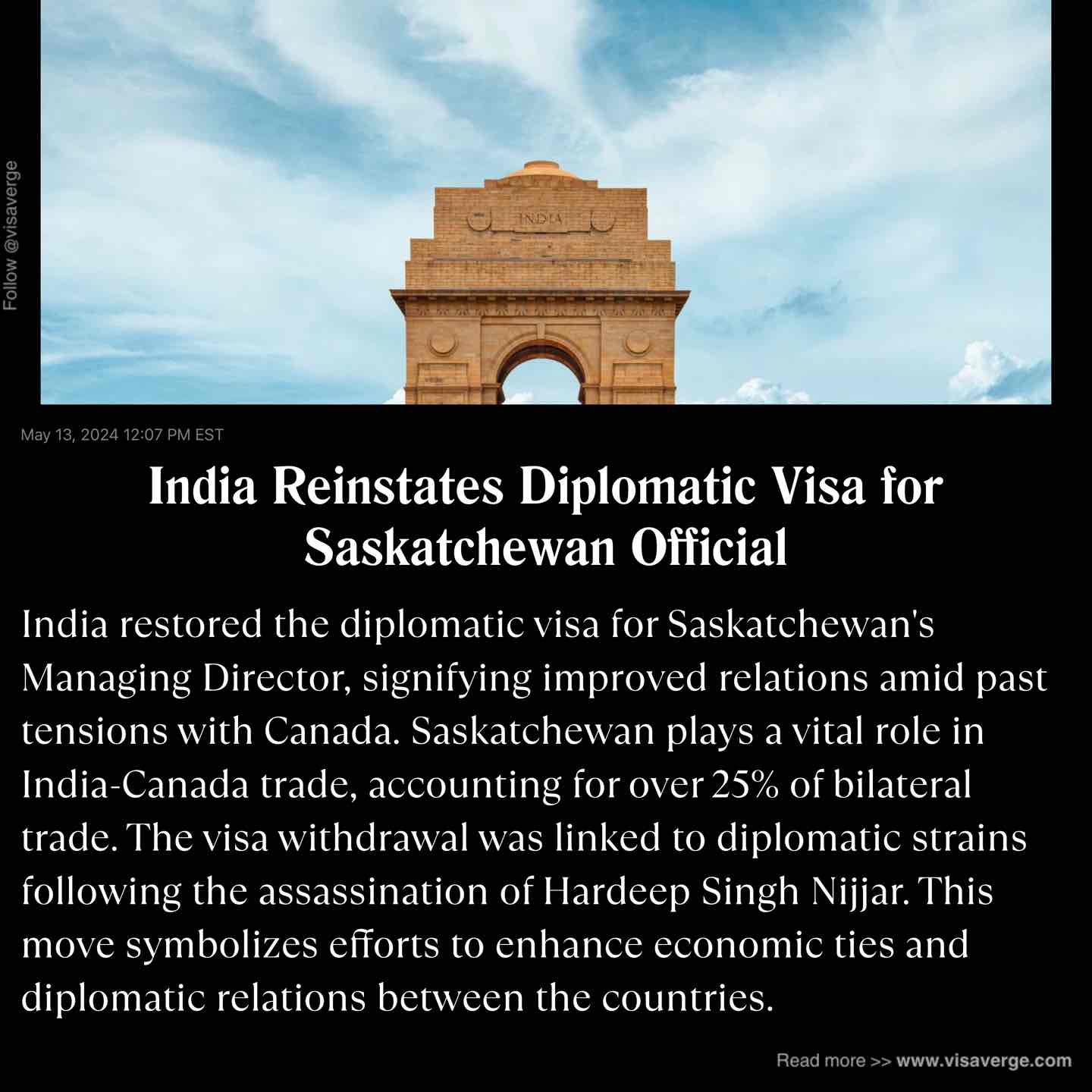 India Reinstates Diplomatic Visa for Saskatchewan Official
