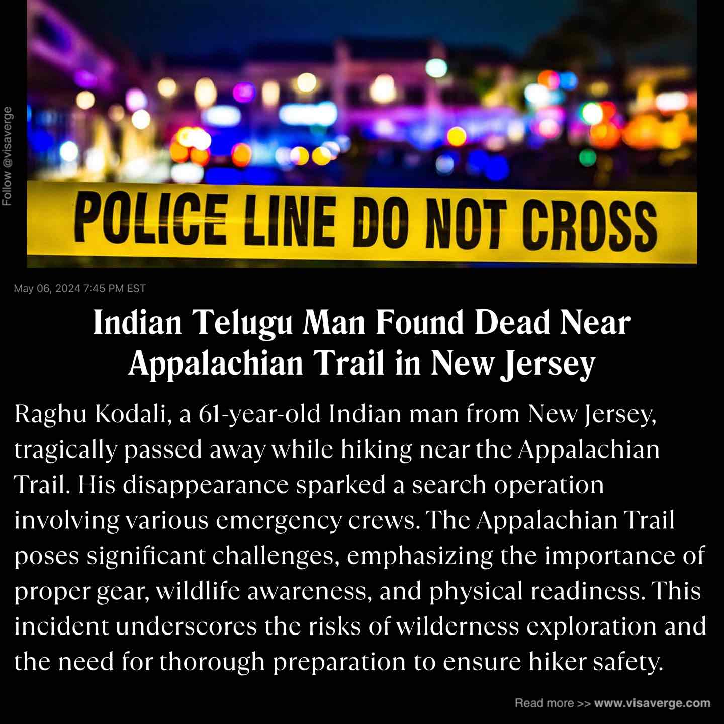 Indian Telugu Man Found Dead Near Appalachian Trail in New Jersey Indian Telugu Man Found Dead Near Appalachian Trail in New Jersey