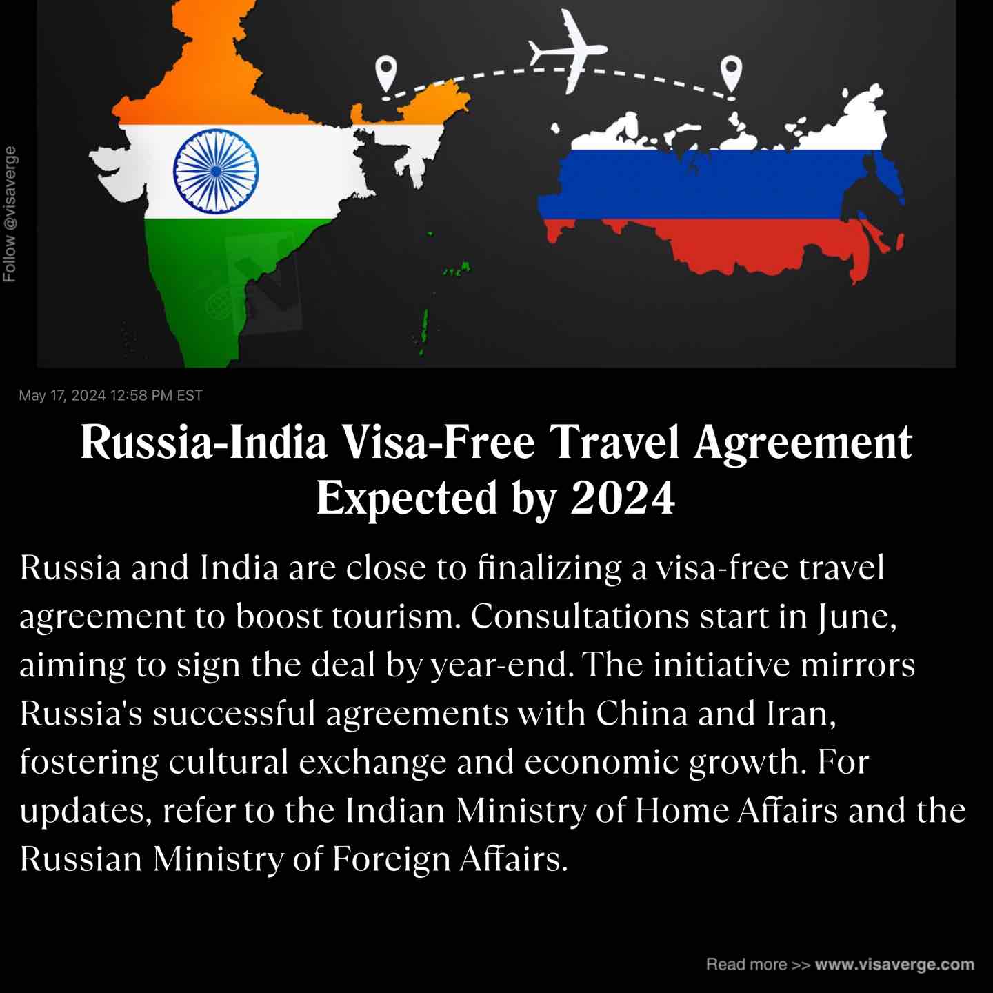 Russia-India Visa-Free Travel Agreement Expected by 2024