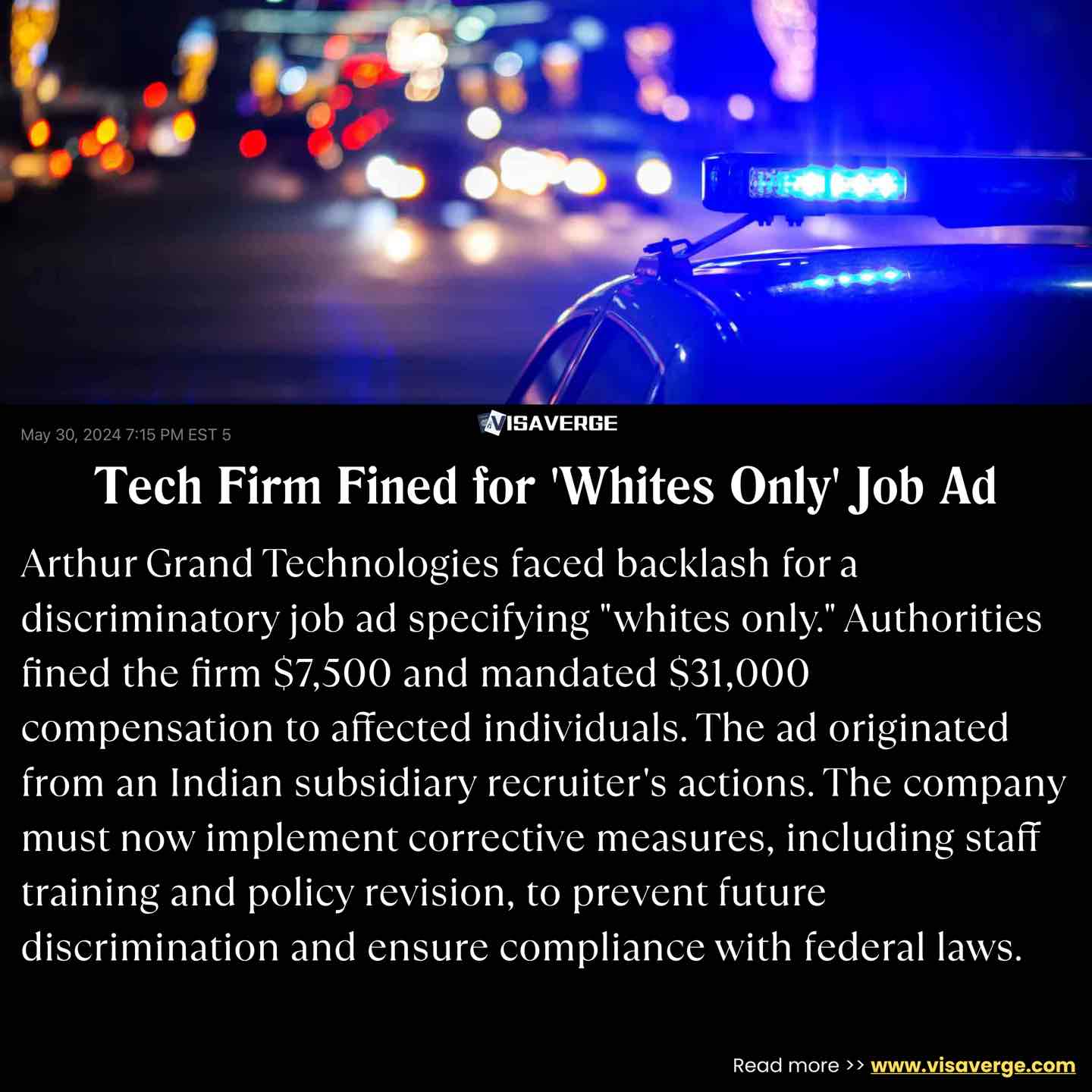 Tech Firm Fined for 'Whites Only' Job Ad Tech Firm Fined for 'Whites Only' Job Ad