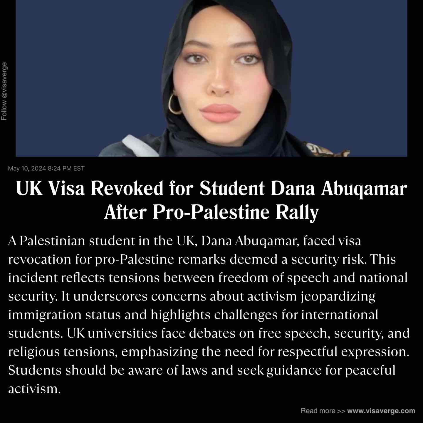 UK Visa Revoked for Student Dana Abuqamar After Pro-Palestine Rally