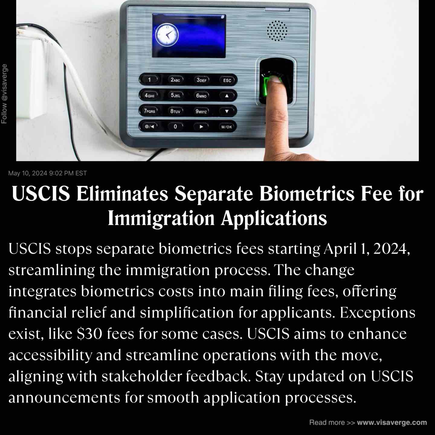 USCIS Eliminates Separate Biometrics Fee for Immigration Applications