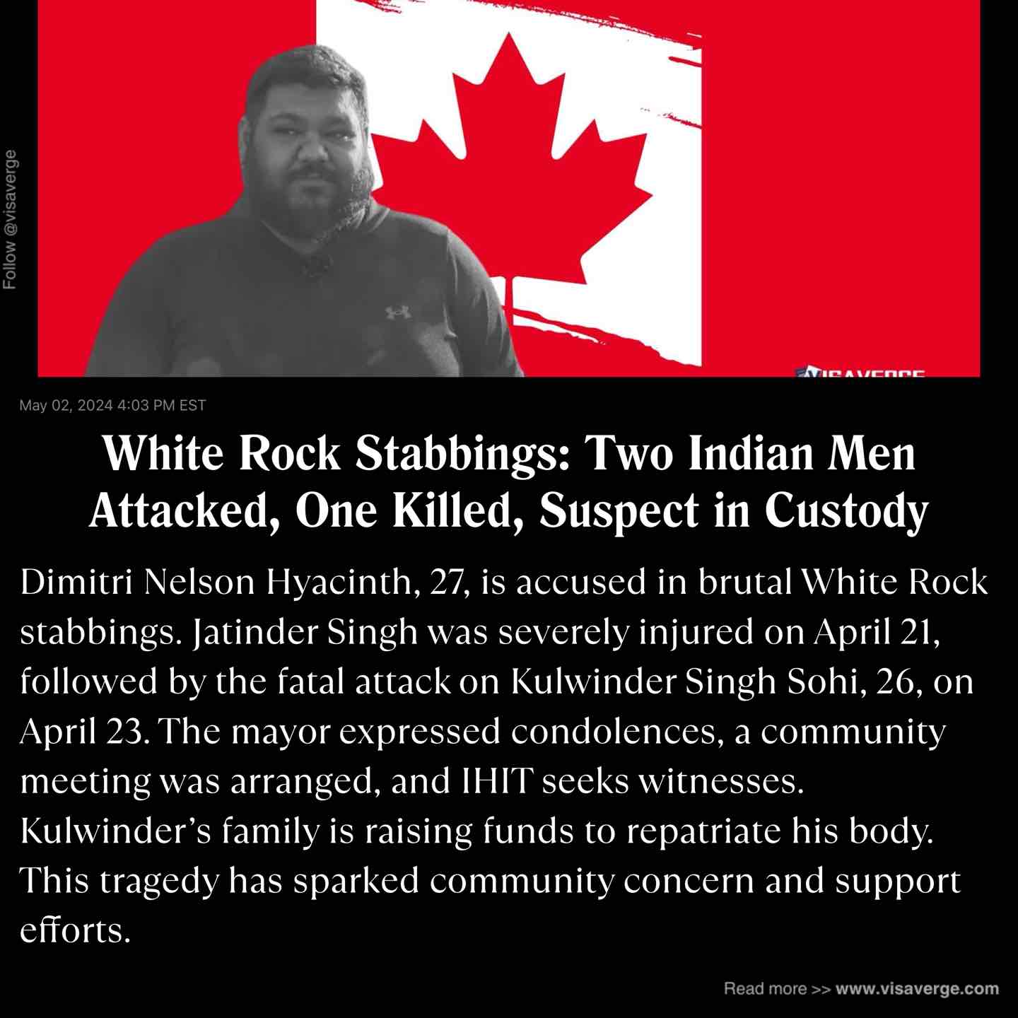 White Rock Stabbings: Two Indian Men Attacked, One Killed, Suspect in Custody