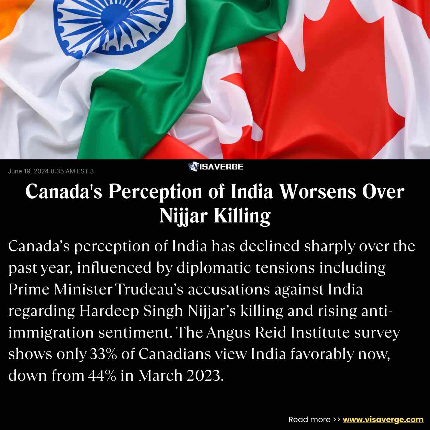 Canada's Perception of India Worsens Over Nijjar Killing Canada's Perception of India Worsens Over Nijjar Killing