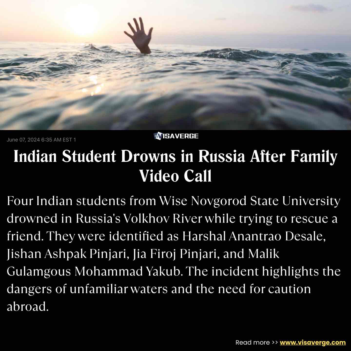 Indian Student Drowns in Russia After Family Video Call Indian Student Drowns in Russia After Family Video Call
