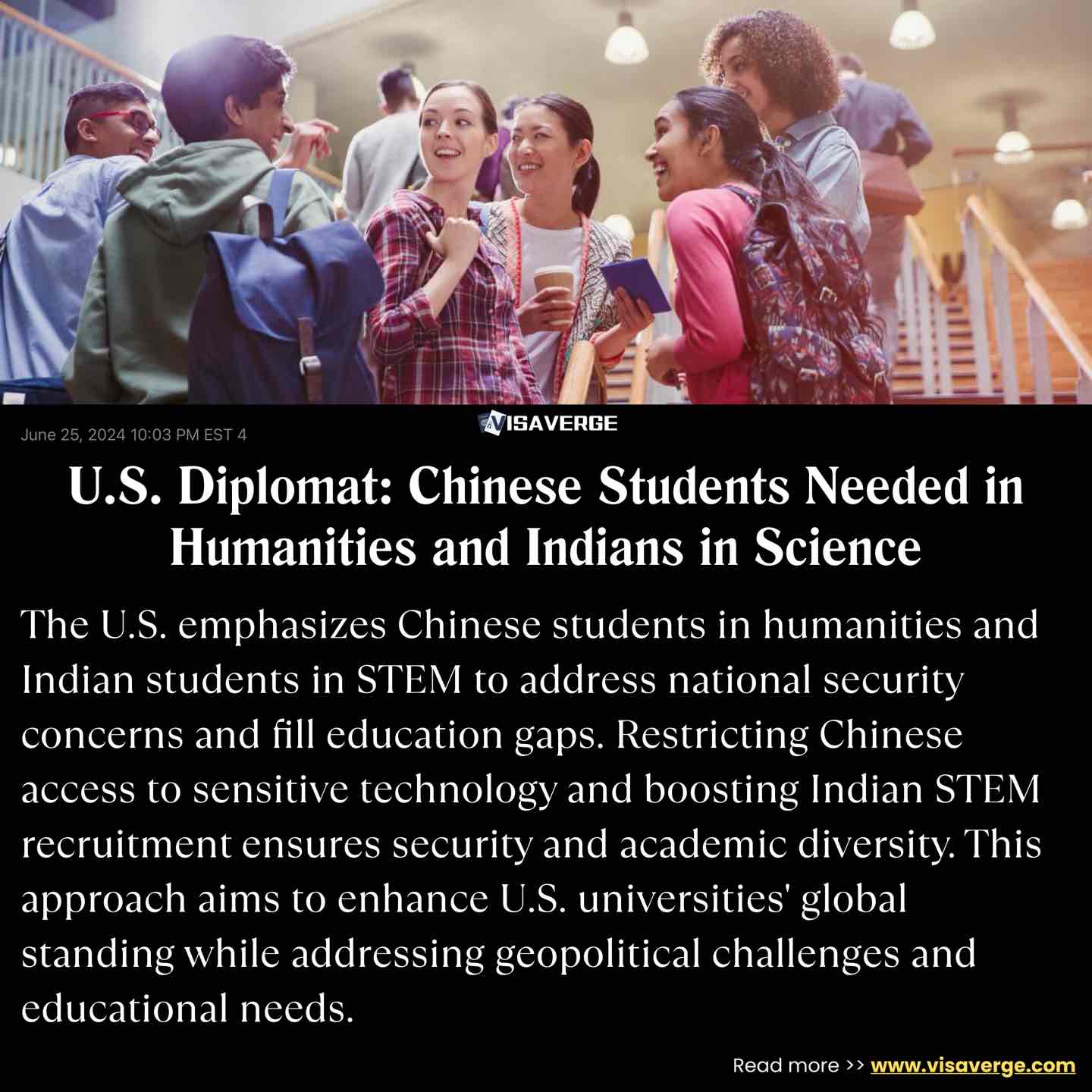 U.S. Diplomat: Chinese Students Needed in Humanities and Indians in Science U.S. Diplomat: Chinese Students Needed in Humanities and Indians in Science