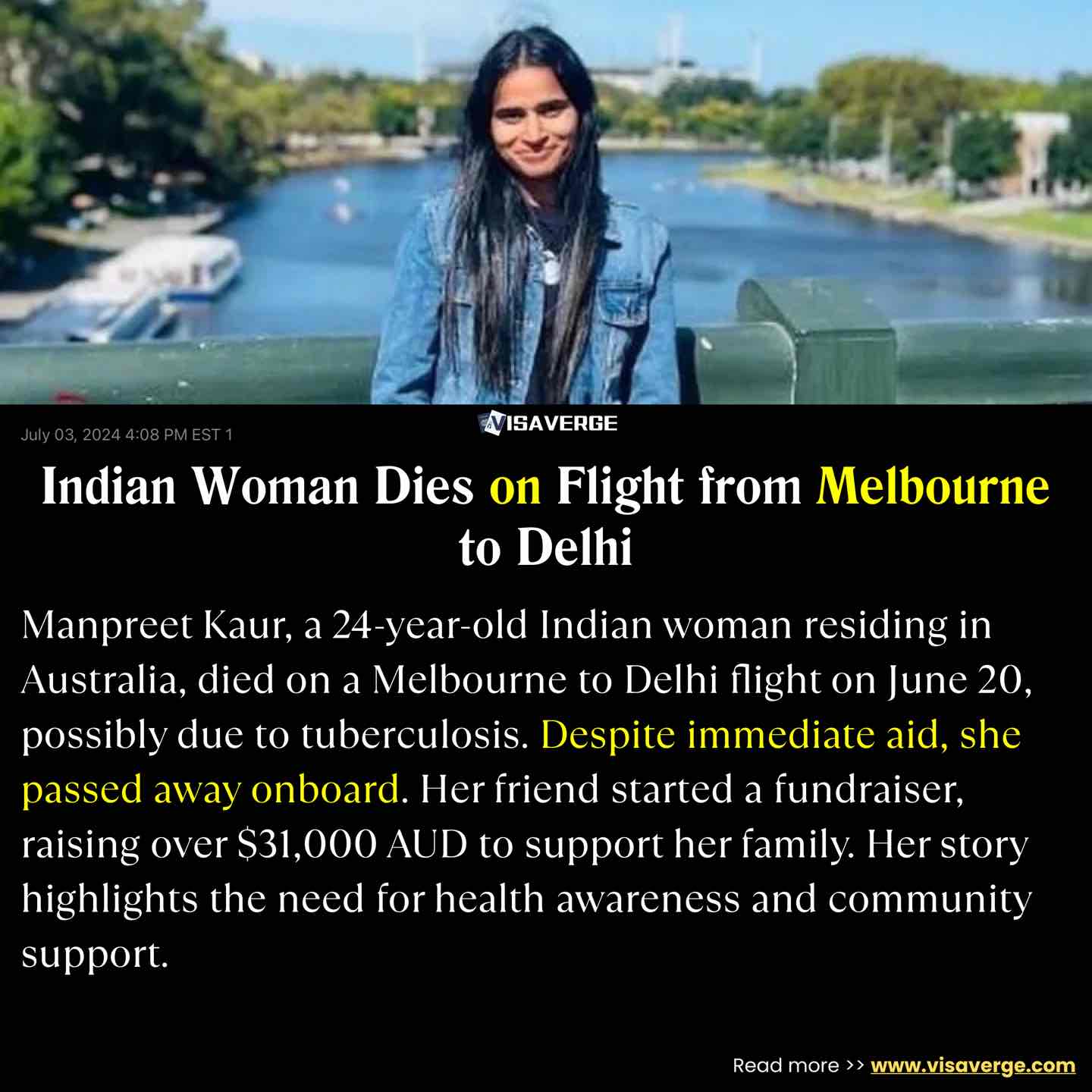 Indian Woman Dies on Flight from Melbourne to Delhi
