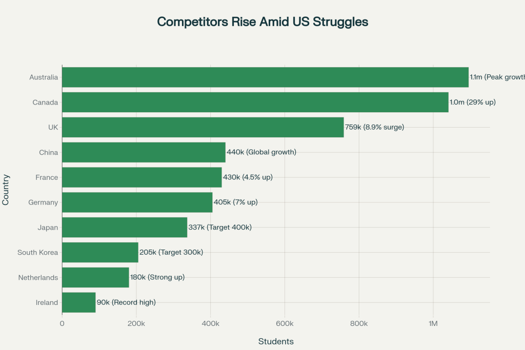 Competitor Countries Gaining International Students While US Struggles (2024-2025)
